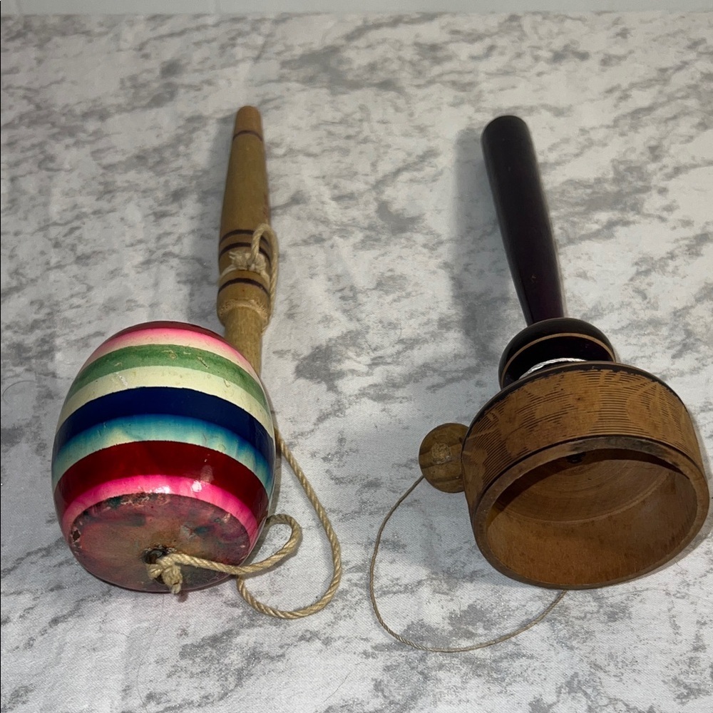 Colorful Wooden Maracas and Spinning Top Set